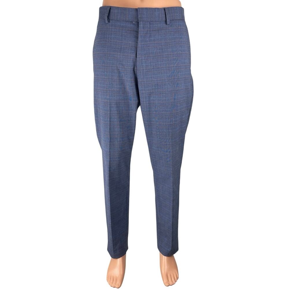 H&M Men's Blue Plaid Slim Fit Formal Evening Chino Trousers Dress Pants Size 34R
